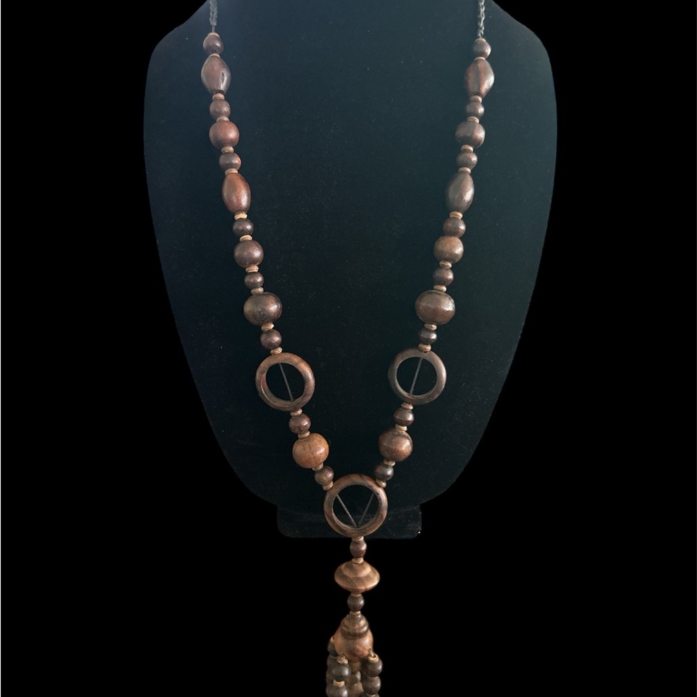 Bohemian Brown Beaded Necklace with Tassel